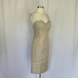 Badgley Mischka Beaded Silk Sheath Cocktail Dress